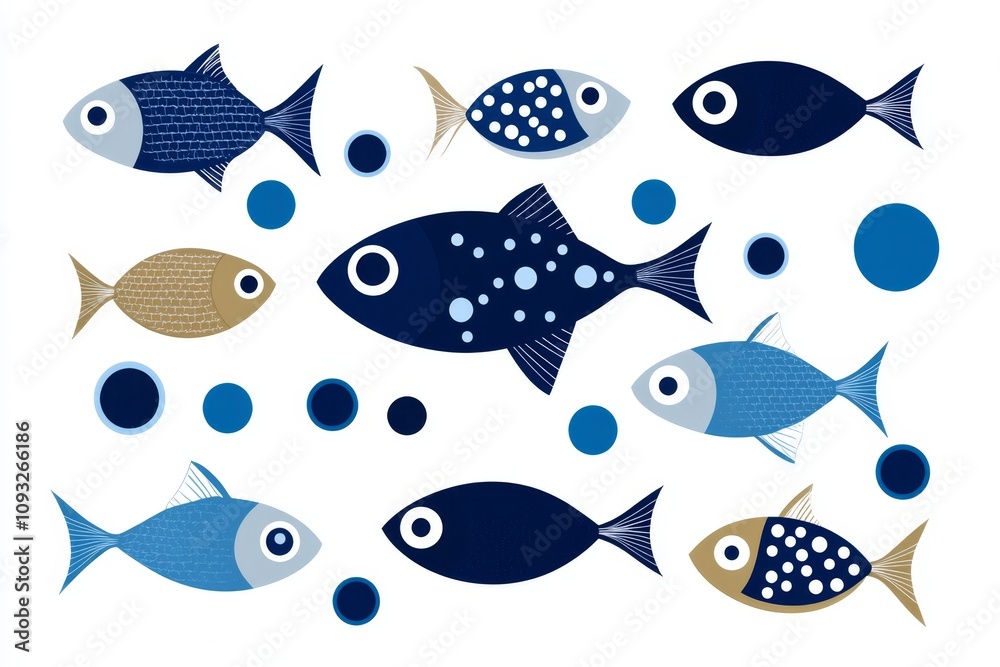 Poster a simple silhouette of an aquarium with abstract fish shapes and bubbles in a clean, minimalist desi
