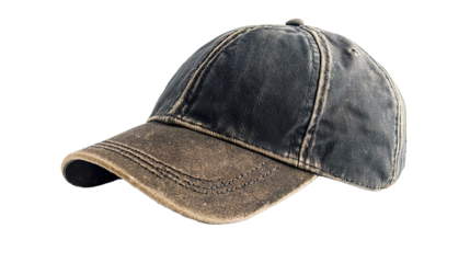 Isolated vintage-style distressed baseball cap studio setting product photography minimalist environment close-up viewpoint