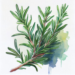 Obraz premium Watercolor Rosemary Painting Isolated Against White Background