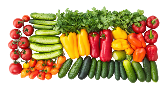 Isolate and celebrate a bounty of fresh garden vegetables home kitchen food photography bright environment overhead view health concept