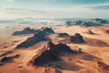 Aerial View of Wadi Rum Desert Landscape