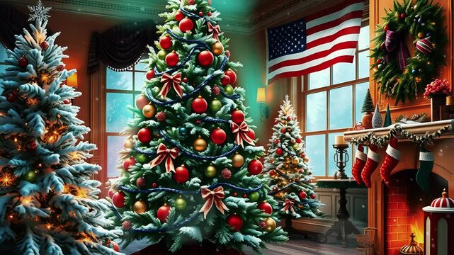 Christmas tree decoration with amazing sparkling lights
