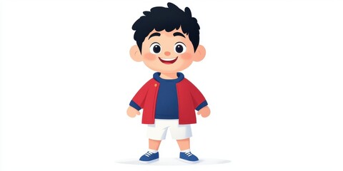 A cheerful cartoon boy dressed in casual sportswear, smiling happily for the camera.