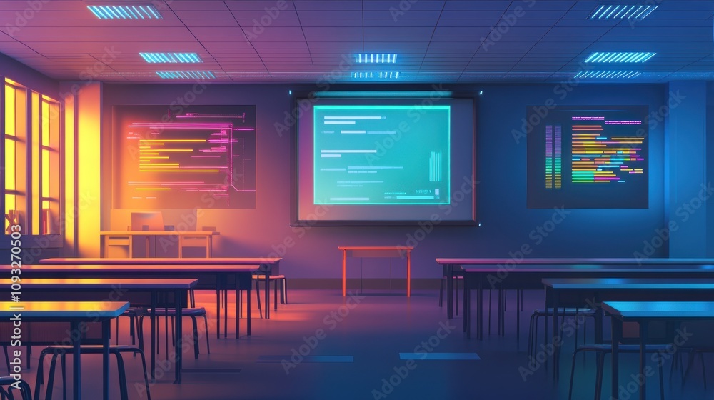 Poster Neon Lit Classroom Displays Programming Code
