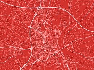 Christmas Map of Speyer, Germany in Snowy White on Festive Red Background.