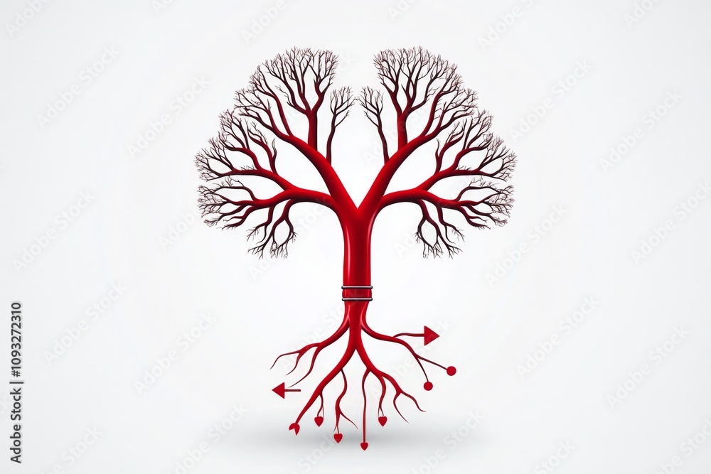 Poster aorta artery in a simple infographic, using clean lines and arrows to indicate blood flow direction