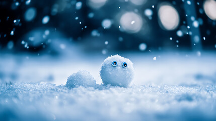 Obraz premium Snowball fight scene where the snowballs have googly eyes and are �fighting back
