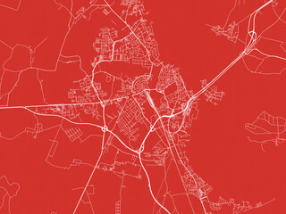 Christmas Map of Stralsund, Germany in Snowy White on Festive Red Background.