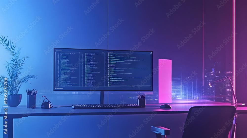 Poster A hybrid workspace featuring 3D glowing workflow trackers and 2D animated project updates. 4k resolution, Cinematic Scene