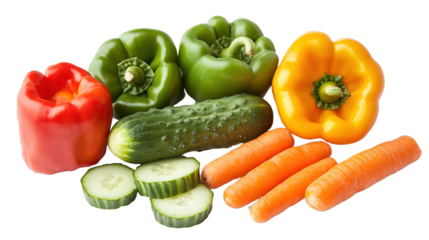 Isolate fresh vegetables including bell peppers kitchen food photography bright environment close-up healthy living