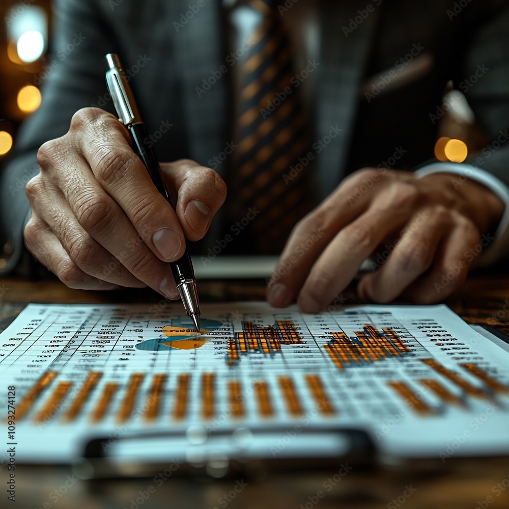 Poster Investor Discussing Expansion Strategies with Business Founder Using Digital Graph on Desk