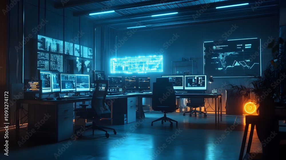 Poster A collaborative workspace where 3D glowing blockchain scalability solutions are analyzed with 2D glowing milestones. 4k resolution, Cinematic Scene