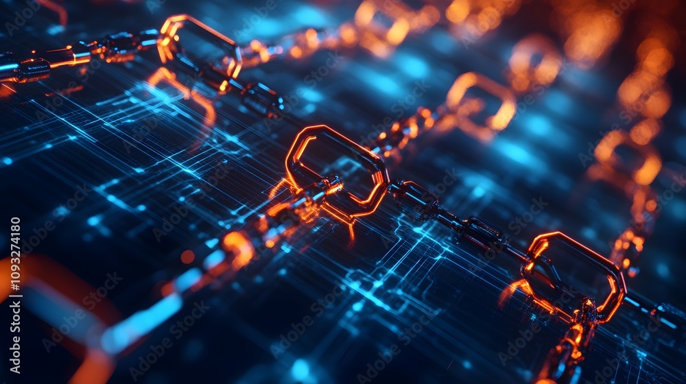 Poster A collaborative workspace where 3D glowing blockchain scalability solutions are analyzed with 2D glowing milestones. 4k resolution, Cinematic Scene