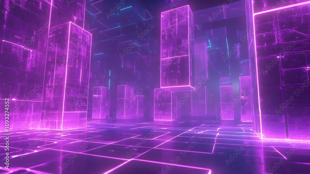 Poster A digital brainstorming session reviewing blockchain-based sustainable solutions with 3D glowing diagrams and 2D glowing pathways. 4k resolution, Cinematic Scene