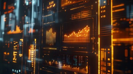 A collaborative workspace featuring 3D glowing predictive analytics and 2D task prioritization visuals. 4k resolution, Cinematic Scene