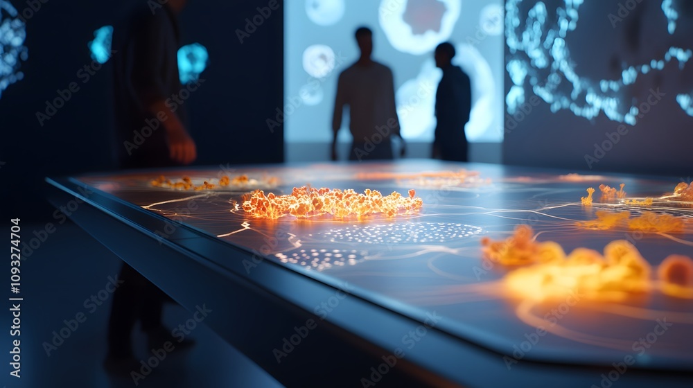 Poster A collaborative design lab showcasing 3D glowing growth patterns with 2D visual annotations for action. 4k resolution, Cinematic Scene