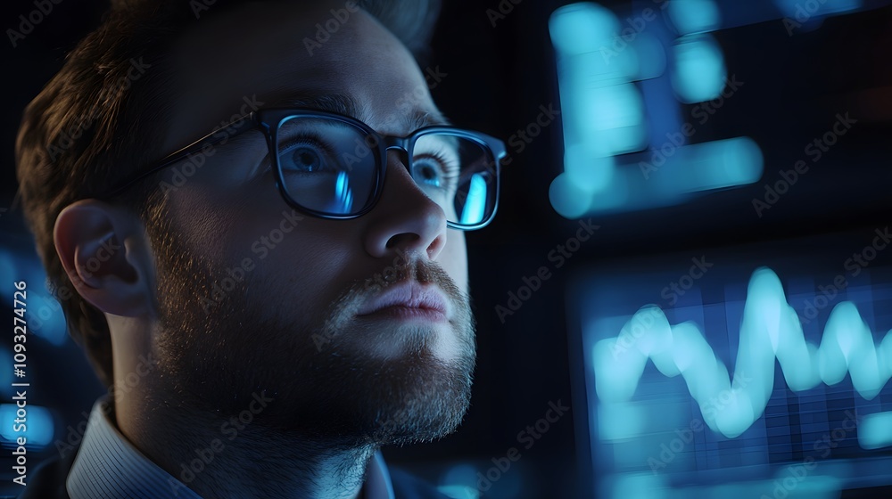 Poster A hybrid professional analyzing 3D glowing charts of supply chain efficiency with 2D glowing predictions of improvements. 4k resolution, Cinematic Scene