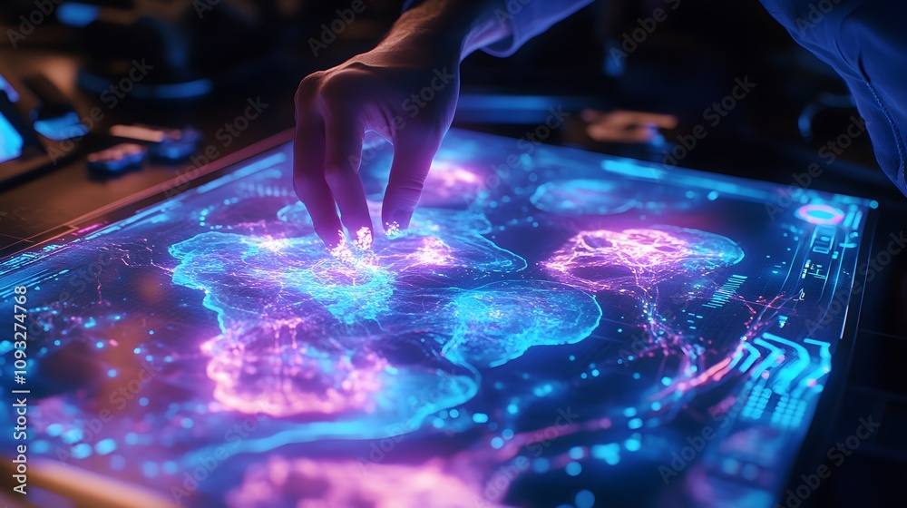 Poster A collaborative design lab showcasing 3D glowing growth patterns with 2D visual annotations for action. 4k resolution, Cinematic Scene