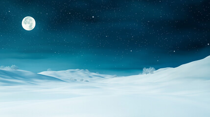 Fototapeta premium Winter Landscape with Snow Covered Fields and Starry Night Sky