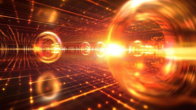 A conceptual visualization of quantum gates, symbolized by complex transformations in radiant quantum fields