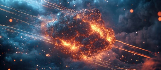 Fototapeta premium Fiery cosmic explosion with glowing embers and energy streaks.