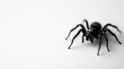 Obraz premium Black spider sitting on a plain white background, minimalist style 