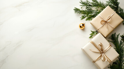 Christmas and New Year Holiday Gift Background on Marble