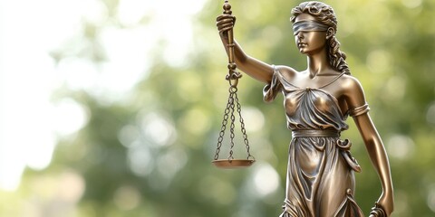 A striking statue of Lady Justice symbolizing law and fairness in society.