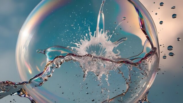 the soap bubble becomes more and more translucent, until it finally shatters into a breathtaking display of sparkling water droplets