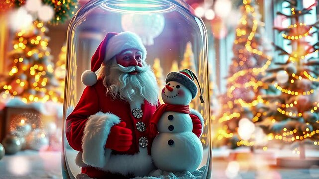 santa claus posing with a cute snowman
