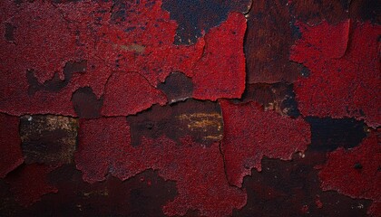 Obraz premium Grunge wall texture background. Red paint cracking off dark wall with rust underneath