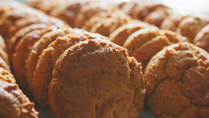 Close Up On Display Of Freshly Baked Cookies In Coffee Shop