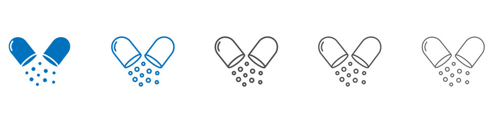 Open capsule pill icon vector set collection for web