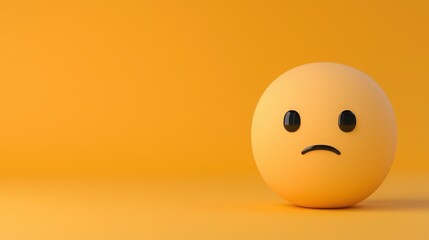 Fototapeta premium A sad emoji sits on a vibrant yellow background, conveying emotions of disappointment or melancholy in a minimalist design.