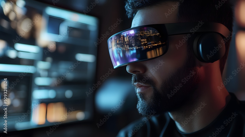 Poster A collaborative team session with wearable smartbands that trigger 3D glowing project reviews and 2D live updates. 4k resolution, Cinematic Scene