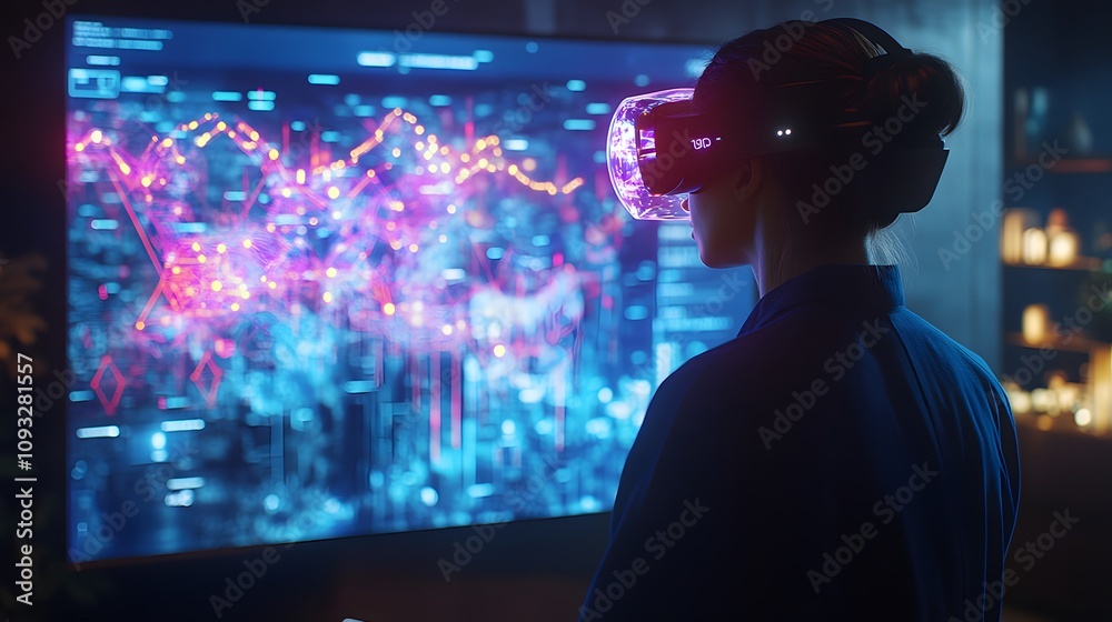 Poster a hybrid coworking hub where professionals use wearable holographic tools to manage 3d glowing workf