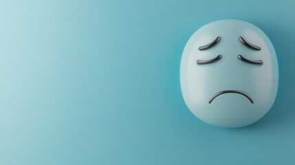 Fototapeta premium A sad face emoji in a soft blue color, conveying feelings of sadness and disappointment against a smooth, gradient background.