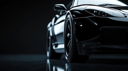 Naklejka premium Sleek Black Sports Car in Dramatic Lighting