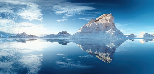 A stunning 8K resolution panoramic image of the Salar de Uyuni in Bolivia, with its distinctive salt formations reflected on the still waters. 