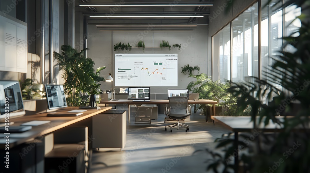Poster A collaborative workspace with AI-powered 3D holographic brainstorming tools and 2D animated feedback loops. 4k resolution, Cinematic Scene