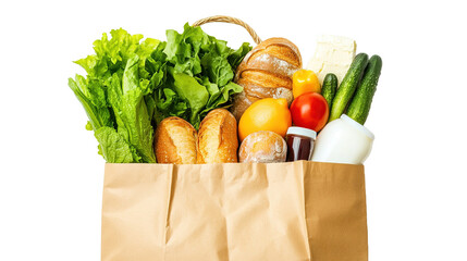 Isolate fresh groceries a simple bag of bread and greens for healthy living kitchen food photography bright setting nutrition tips