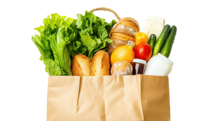 Isolate fresh groceries a simple bag of bread and greens for healthy living kitchen food photography bright setting nutrition tips