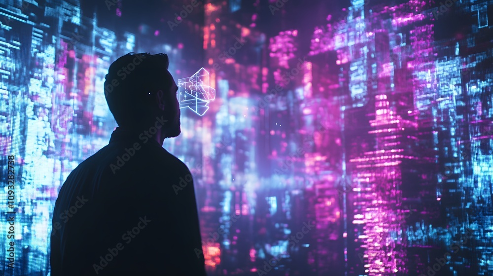 Poster A designer interacting with AI-powered 3D holographic prototypes and 2D visual design feedback. 4k resolution, Cinematic Scene