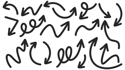 Set arrows pointing in different directions handwritten calligraphy isolated on white background , Flat Modern design, illustration Vector EPS 10