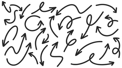 Set arrows pointing in different directions handwritten calligraphy isolated on white background , Flat Modern design, illustration Vector EPS 10