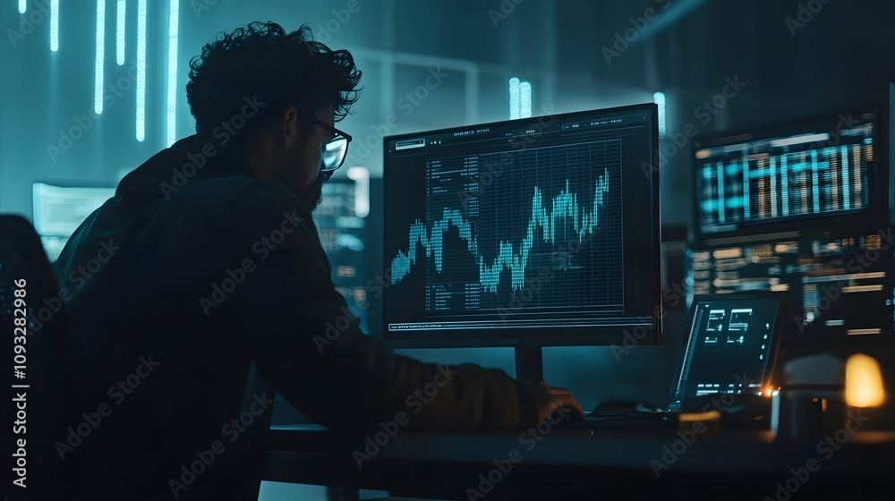 Poster a professional analyzing ai-powered 3d financial tools with 2d glowing profitability charts. 4k reso