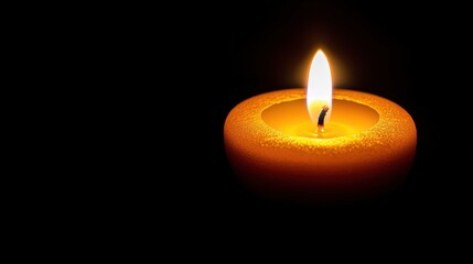 Glowing Orange Candle Flame Illuminates Dark Space, Creating a Serene and Calming Atmosphere Perfect for Relaxation and Reflection in Personal or Spiritual Settings