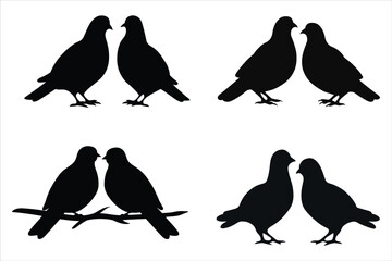 Naklejka premium Pigeon Silhouette Bundle Set, Double Pigeon Silhouette