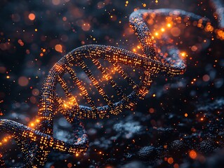 Close up Digital DNA Strand with Encoded Binary Data  Futuristic Biotech Concept for Data Storage and Computation