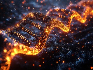 Close up of a Glowing Digital DNA Strand Encoded with Binary Data Clean Background for Text